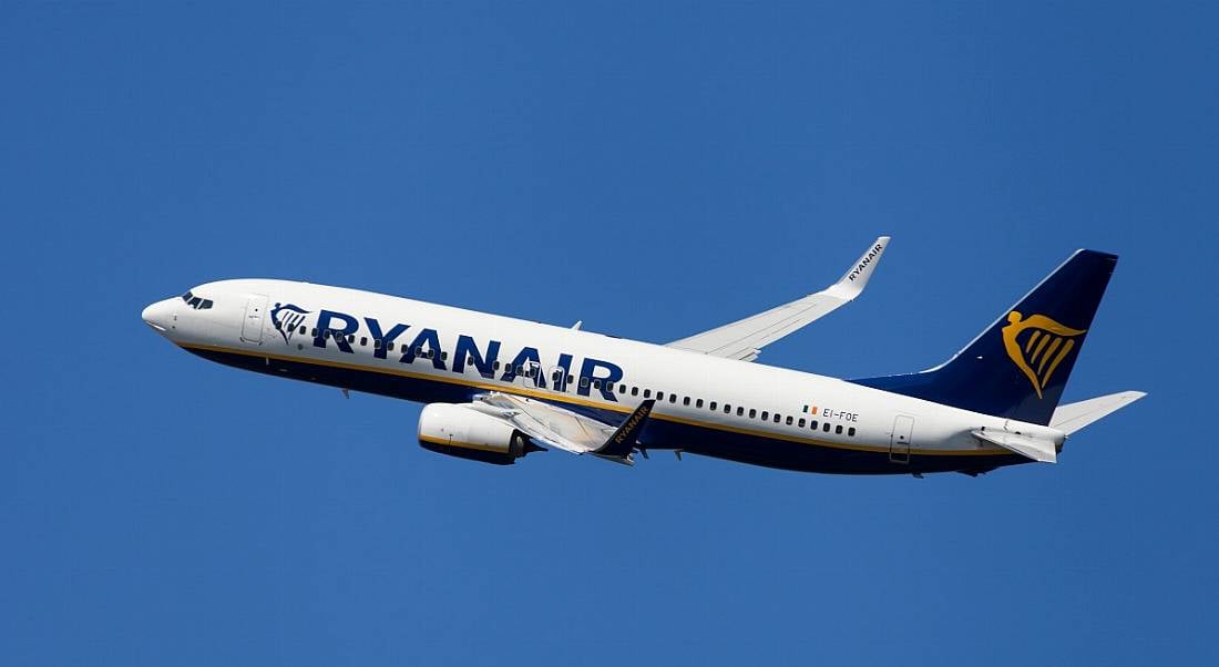 A Ryanair flight in mid-air.