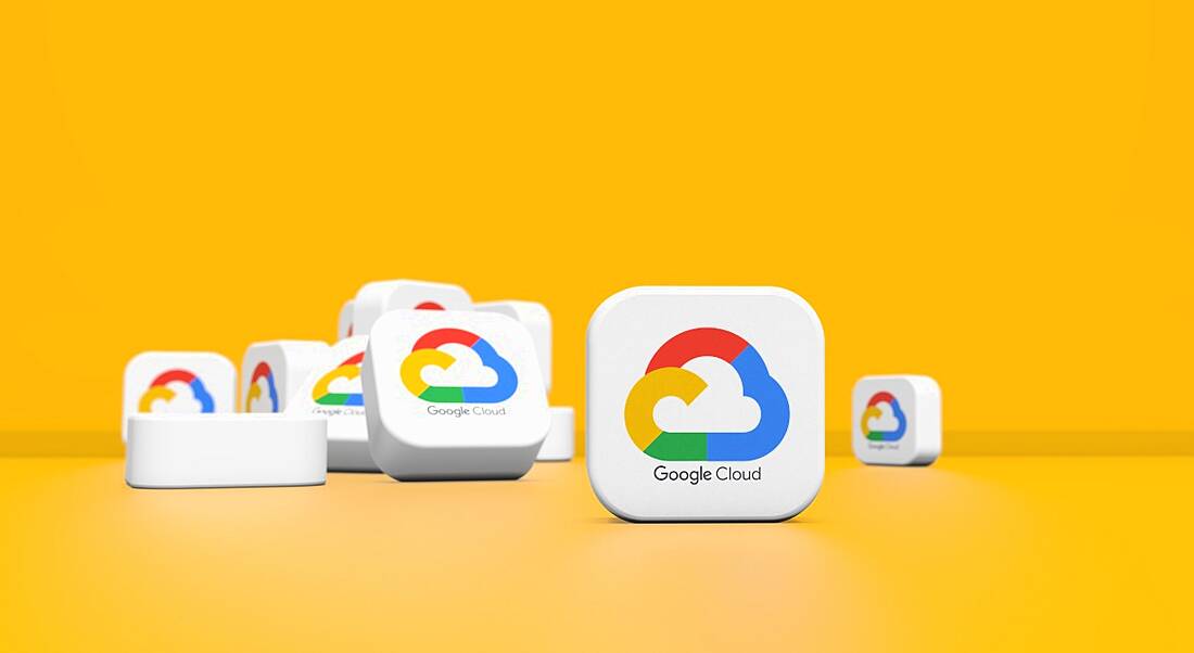 Google Cloud logos on a yellow background.