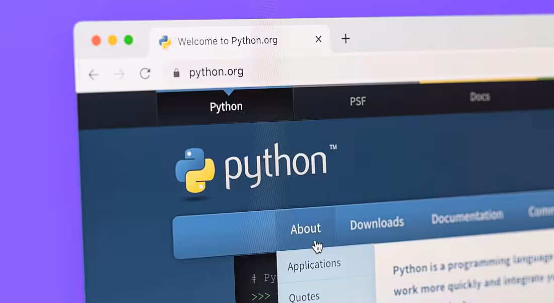 The Python.org official website open on a browser tab on a computer screen.