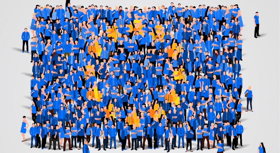 Cartoon showing the EU flag made up of people at a distance.