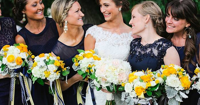 Navy blue and outlet yellow bridesmaid dresses