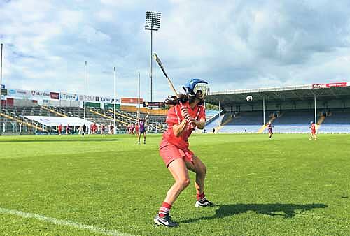 Action shot: Corks Jennifer OLeary strikes this free in the drawn All-Ireland semi-final against Wexford.