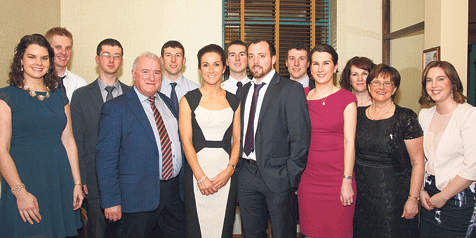 Two-time winner: 2014 West Cork Sports Star of the Year Jennifer OLeary pictured with her husband Paul Curry, father Joe OLeary with other family members and friends at Saturday nights awards ceremony in the Celtic Ross Hotel.