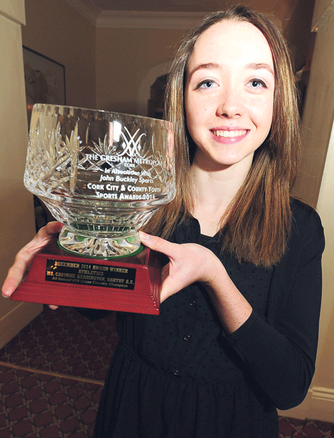 A runaway success: Caoimhe Harrington, Bantry Athletic Club, pictured with the City and County Youth Sports Star Award at a function in the Gresham Metropole Hotel, Cork. 