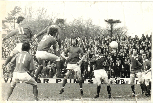 Turn back time: Dave Wigginton heads goalwards against Shelbourne in a 1973 FAI Cup match.