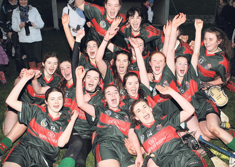 The wait is over: Sacred Heart Secondary School celebrates after defeating St Marys High School, Midleton in the Munster colleges senior camogie final at Clonakilty in January. It ended a 15-year wait since the school last won this provincial title.