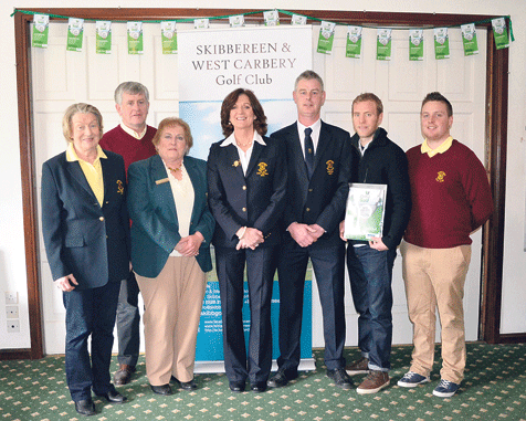 Pictured at the Pay As You Golf launch in Skibbereen & West Carbery Golf Club, were, from left, lady president Margaret Foley, president Brendan Hamilton, ILGU official Marion Pattenden, lady captain Una Murray, captain Frank Ryan, the clubs first Pay As