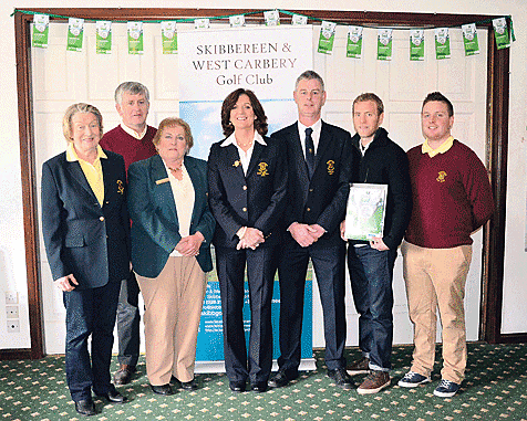 Pictured at the Pay As You Golf launch in Skibbereen & West Carbery Golf Club, were, from left, lady president Margaret Foley, president Brendan Hamilton, ILGU official Marion Pattenden, lady captain Una Murray, captain Frank Ryan, the clubs first Pay As