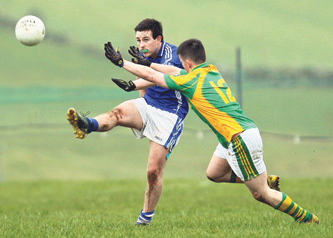 Plenty of graft: Bantry Blues Shane Delaney, in action against Kilmacabea, worked hard for his side in their loss to Newcestown on Friday night.