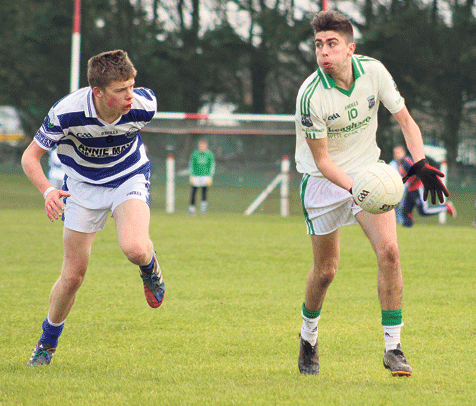 In pursuit: Castlehavens David Whelton chases down Ilen Rovers Shane Kearney during their South West U21 A football championship semi-final in Skibbereen on Sunday.