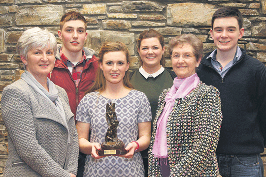 Best of the West: Celtic Ross West Cork Sports Star of the Month for February, Claire Sexton, third from left, pictured with Finola Sexton, Evan Shorten, Siobhan Sexton, Eoin Sexton and grandmother May Sexton at the presentation ceremony in the Celtic Ros