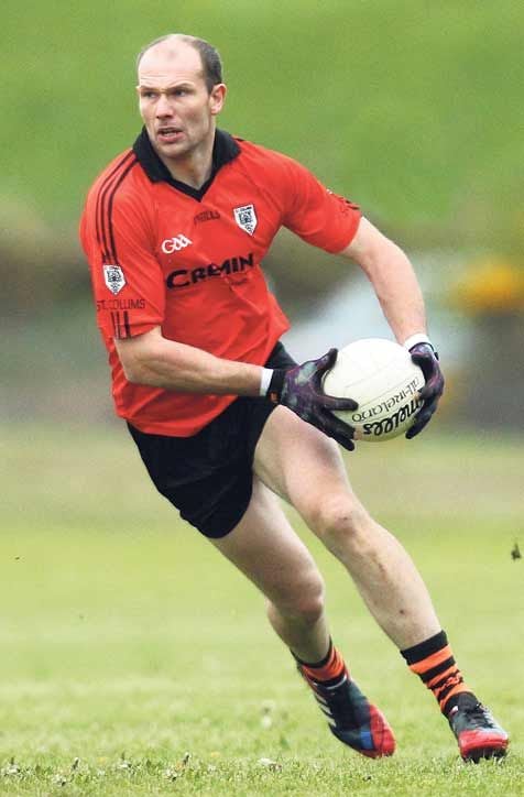 Hes back: St Colums returning Cork star Alan OConnor in action against Bandon in the Rowa/Rowex Pharma JAFC round one game at Castletown-Kinneigh on Saturday evening.