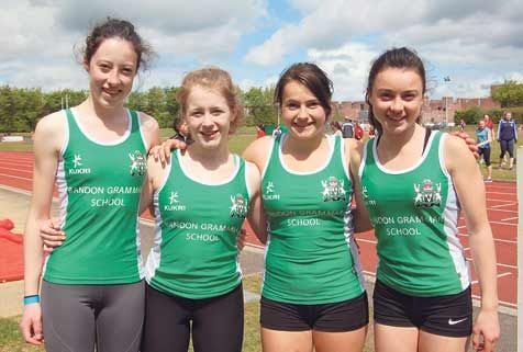 Girl power: Bandon Grammar School, winners of the junior girls relay at the South Munster Schools track and field championships; Eva Murphy, Lydia Lehane, Alison Hathaway and Aisling Cassidy.         