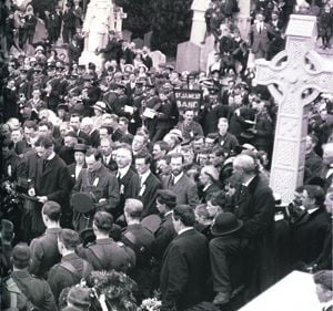 Padraig Pearse delivers the graveside oration for ODonovan Rossa in Glasnevin on August 1st, 1915. Sinn Fein have organised an event in Dublin for the anniversary.