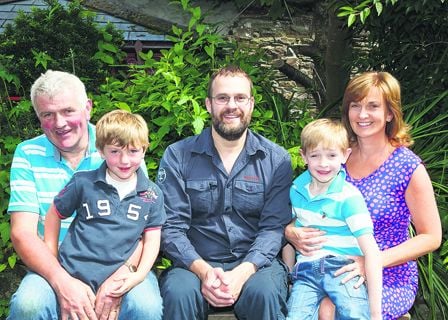 Jason van der Velde of West Cork Rapid Response (WCRR) with Derry, James, Ronan and Nora Scannell. The family is holding a coffee morning in aid of WCRR on August 8.