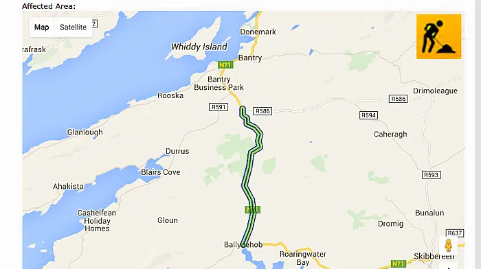 Diversions in place via Caheragh as N71 Ballydehob towards Bantry is closed this week Image