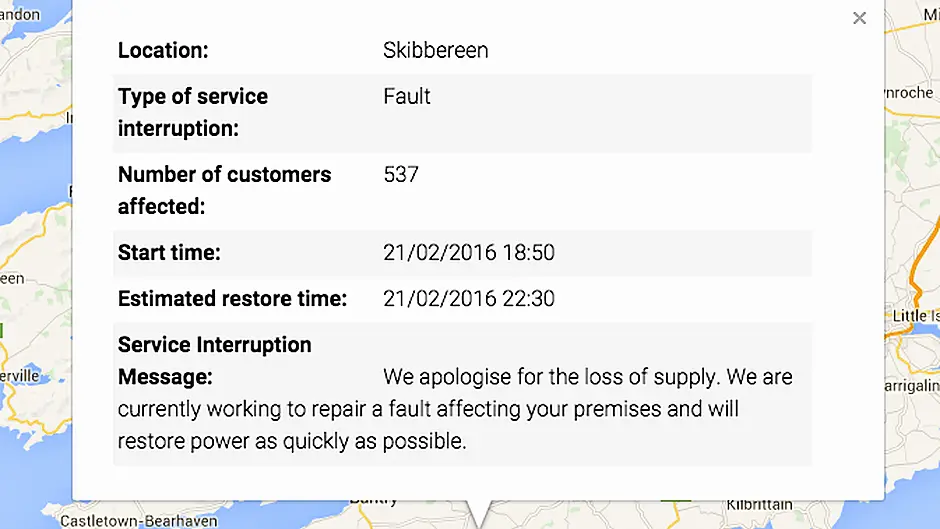 Power cut in Caheragh area outside Skibbereen Image