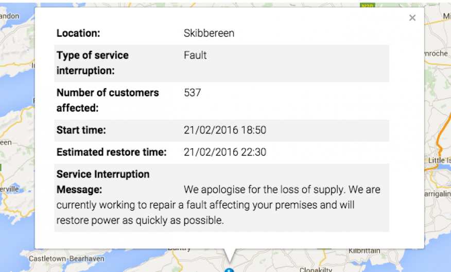 Power cut in Caheragh area outside Skibbereen Image