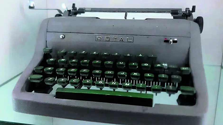 Tom Barry's Guerilla Days typewriter for exhibition in Michael Collins house Image