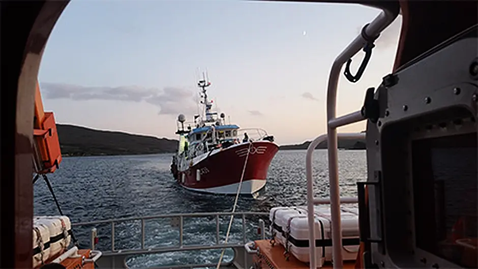 Castletownbere RNLI crew tows fishing vessel to safety after it loses power near Bull Rock Image