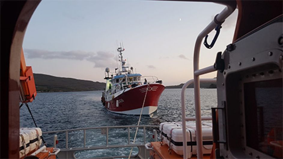 Castletownbere RNLI crew tows fishing vessel to safety after it loses power near Bull Rock Image