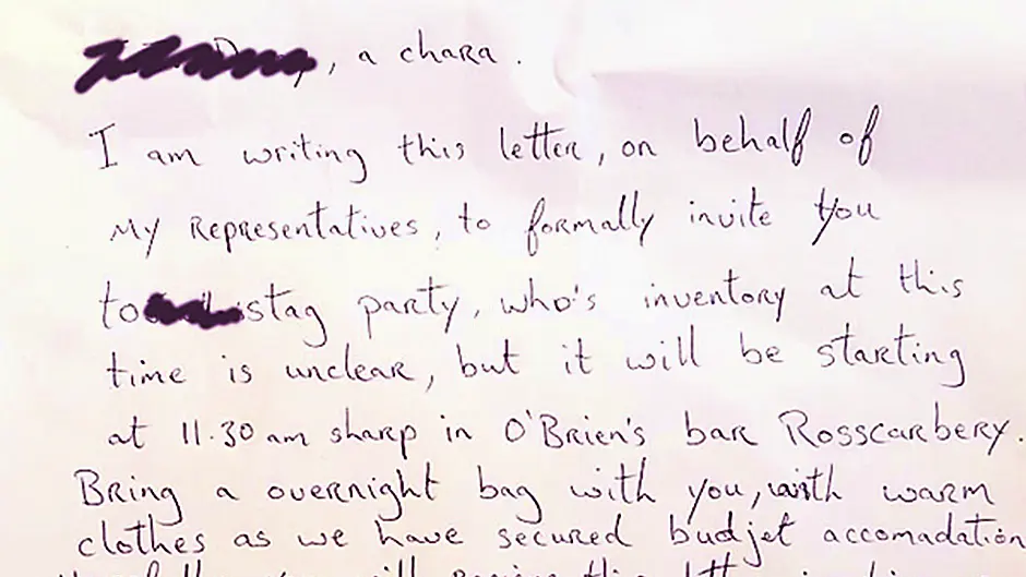 Minister Daly denies writing ‘stag' invite Image