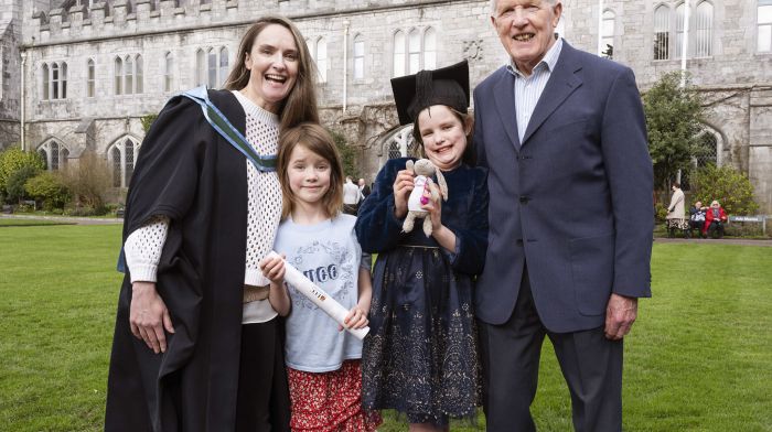 Alison Curry
from Bere Island who graudated with an MSc in
sustainability in enterprise, with her children Rosa ,
Marley Sloyan and father Prof Jim Curry. (Photo: Ger McCarthy)