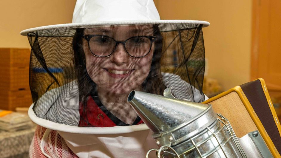 Eimer Martin from Dunmanway at the beekeeping event in Cox’s Hall, Dunmanway. (Photo: Andy Gibson)