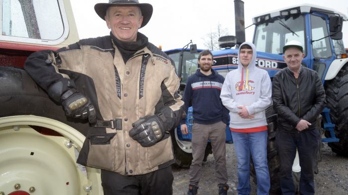 NEWS 24/3/2024 Pictured at the Tractor fun run at Crookstown Co Cork was Mick Shorten, Patrick Kennedy, Tom Shorten and Pat Kearney. Picture Denis Boyle