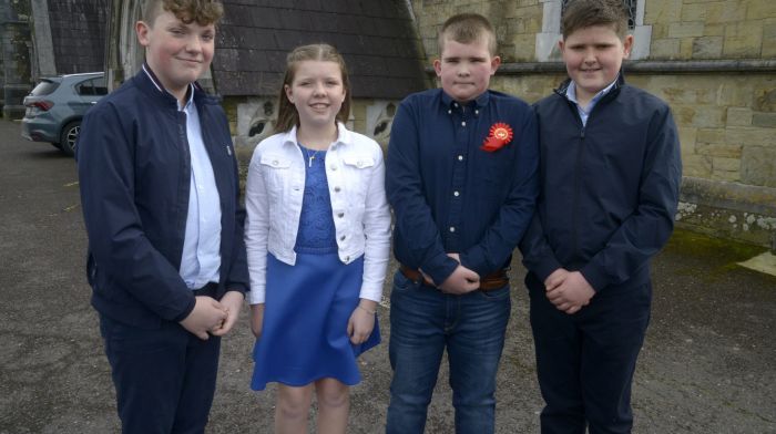 NEWS 20/3/2024 Pictured celebrating their confirmation at St Patricks church Bandon on Tuesday was Eoin Whyte, Sophie Holland, Ben O'Brien and John P'Crowley. Picture Denis Boyle
