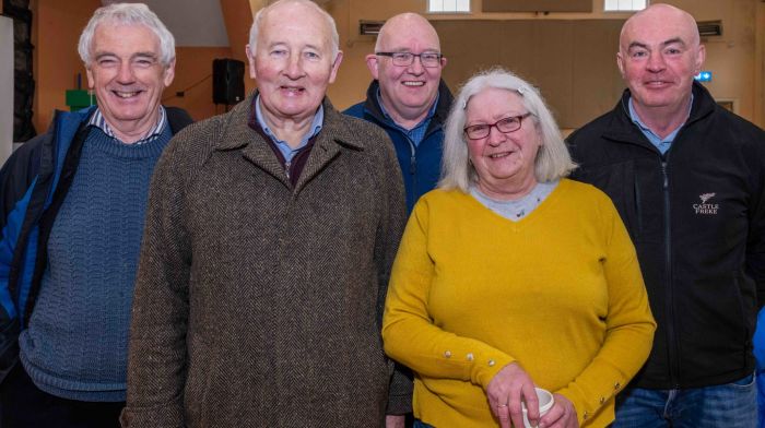 A beekeeping event was held at Cox's Hall, Dunmanway which brought beekeepers together from across Ireland to hear expert talks and to browse beekeeping suppliers. The organising committee of the event were (from left): Barry Sullivan, Barry Handley, John Martin, Margaret Hubbard and Liam Hodnett.   (Photo: Andy Gibson)