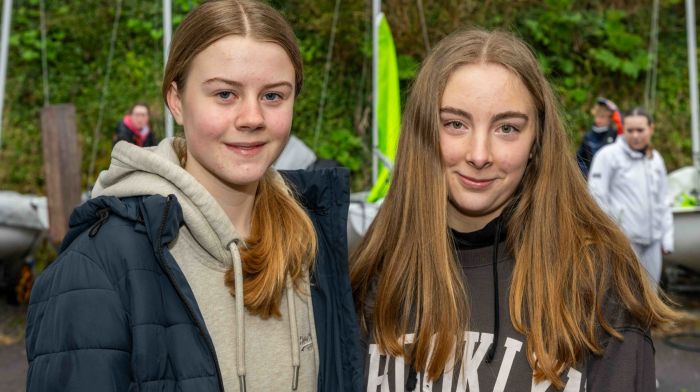 Sineád Hinnell and Aoife Browne from Bantry Bay Sailing Club preparing to sail in the ISTRA Munster provincial schools team racing championships which were hosted by Bantry Bay Sailing Club last Sunday.  (Photo: Andy Gibson)