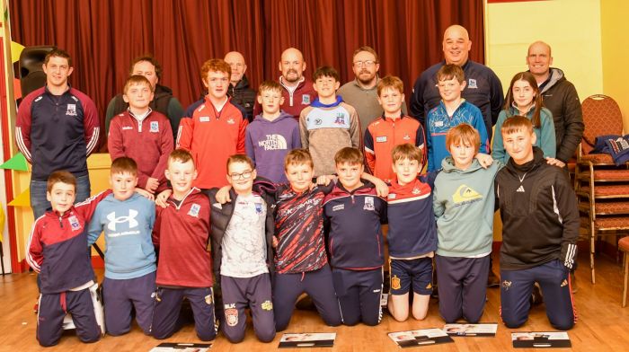 At the recent presentation to the U12 Argideen Rangers were (back row, from left):  John M O'Callaghan, Dan Connolly, Patrick Leahy, Paul O'Callaghan, Joe Doyle, Jim Foley and Brendan O'Sullivan. Middle row (from left): Olan Walsh, Daniel Keohane, Adam Griffin, Robert Leahy, Darragh O'Sullivan, Ross Murphy and Aoife Harte. Front row (from left): Donagh Harte, Tom Connolly, Paddy Dineen, Donncha Deasy, Joey Doyle, Sean O'Callaghan, Conor Cashman, Simon Keohane and Danny Foley.