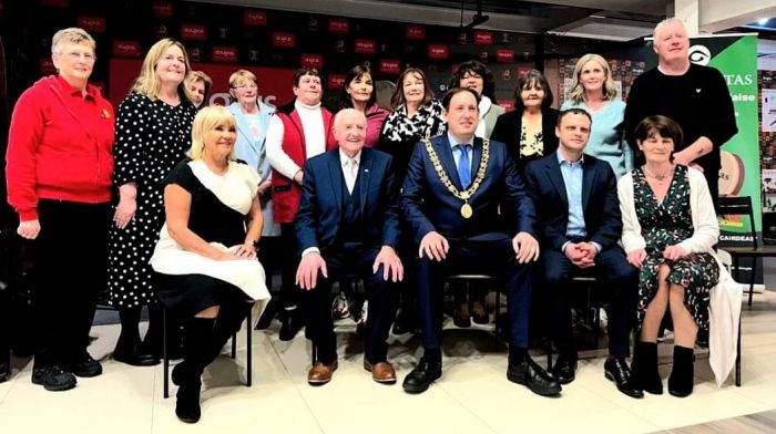 Members of the County Fleadh Cheoil committee at the launch included (front, from left): Cllr Deirdre Forde, Barry Cogan (chairman, Cork County Fleadh Cheoil 2024), Kieran McCarthy (lord mayor),  Cllr Shane O'Callaghan and Trish Conroy, secretary. Back (from left): Aislinn Cogan, Niamh Ní Mhaolain PRO, Helen Walsh, Nancy O'Donovan, Theresa Dennehy, Lorraine Houlihan, Rose de Faoite, Mary Duggan, Margaret Quirke, Bríd Fitzgibbon and Cllr Mick Finn. Missing from the photo are Jerry Reen, Tim O'Sullivan and Tim McCarthy.