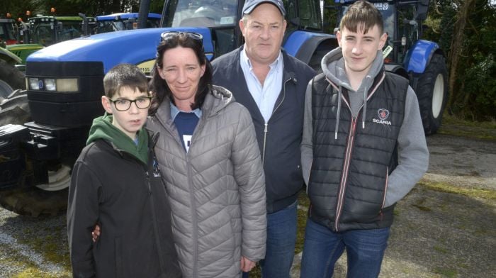 NEWS 7/4/2024 Pictured at the Bandon grammar school tractor run in aid of Agri education and development was Philip, Aoife, Adam and Alex Giles. Picture Denis Boyle
