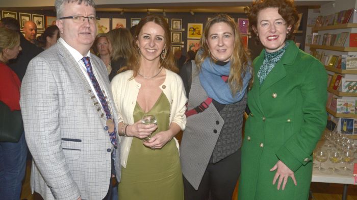 NEWS 6/4/2024 Pictured at the Grey Heron Gallery, Bandon at the launch of SHINE art exibition by artist Audrey Cantillon with Sean O'Donovan MCC Aine Duffy and Gillian Coughlan MCC. Picture Denis Boyle