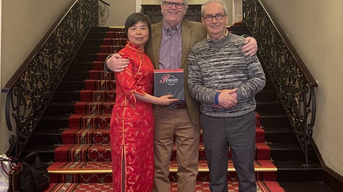 Chen Qiumec (Annie MacCarthy) was in Cork to do a profile of the successful Cork Persons of the Year awards scheme for publication in various China media and websites. From left: Annie MacCarthy (president of the Europe-China Cultural & Artistic Exchange), Manus O’Callaghan (Cork Persons of Year award scheme) and  Jimmy MacCarthy, Cork singer and songwriter from Macroom who is married to Annie.