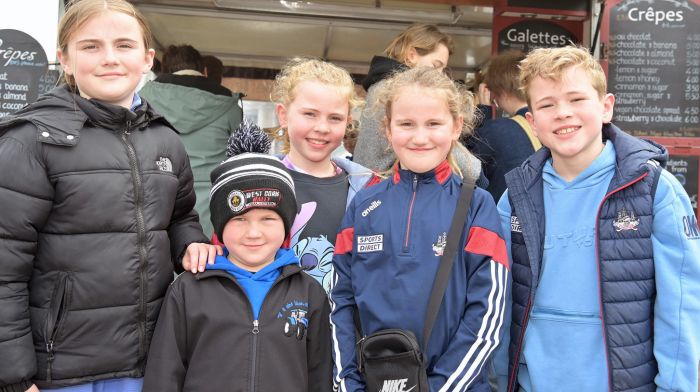 Ready for crepes at the Friday market were cousins (from left): Erin O’Regan, Farran Deasy, Rohan Deasy, Mya Deasy, Jade O’Regan and Aaron Deasy.  (Photo: Martin Walsh)