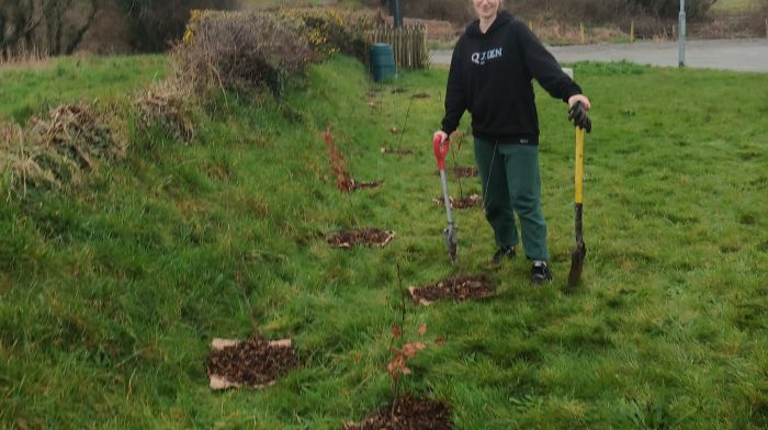 Sadbh Myler planted trees with other volunteers at the Mealagh Valley Hall during Tree Week . The committee was delighted to receive bareroot trees to plant from the charity Easy Treesie.