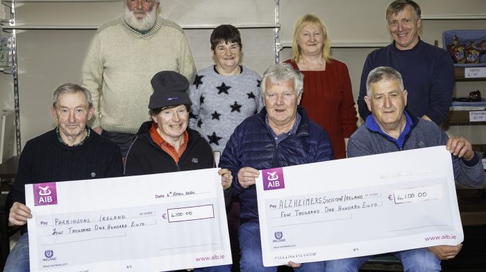 Members of the committee who organised the Race Night at the Old Creamery in Kilcrohane which raised €4,100 for the Parkinson's Association of Ireland and €4,100 for the Alzheimer Society of Ireland were (back, from left): Tim Lehane, Mary O'Donovan, Marian O’Sullivan and Stephen O’Donovan.  Front (from left): John Desmond, Tony O’Donovan, Jerome McCarthy and Tim Joe O’Mahony.  (Photo: Donal O’Connell)
