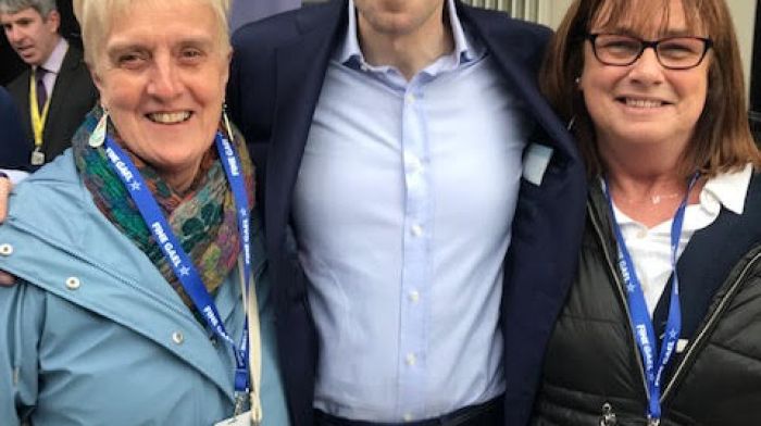 Ros Healy from Leap and Rosemarie Connolly from Skibbereen with the new leader of Fine Gael, Simon Harris TD  at the Ard Fheis in Galway last Saturday.