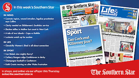 IN THIS WEEK'S SOUTHERN STAR: Castrate rapists, wound intruders, legalise prostitution says Collins; Clarity needed on Skibbereen Southdoc; Can Rebels stun mighty Kerry? Image