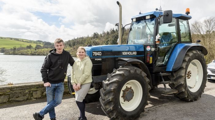 Ross and Naomi Harding (Rosscarbery) driving a New Holland 7840 at the Leap tractor and car run which was in aid of Marymount Hospice and Bru Columbanus.
Picture: David Patterson, Tractor Run – Cork