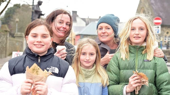 At the Friday market in Emmet Square recently were (from left): Susan and Ann Marie Gaynor from Clonakilty with Beau Callaghan, Sue Montgomery and Jake Callaghan from Castlefreke.  (Photo: Martin Walsh)