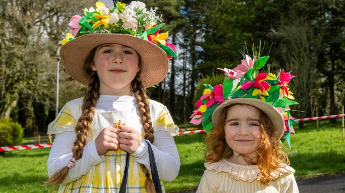 Cleo Rafferty (6) and Margot Rafferty (4) from Dunmanway showing off their Easter bonnets at the Easter egg hunt which was organised by the Dunmanway Events Committee and held at the Dunmanway playground.  (Photo: Andy Gibson)