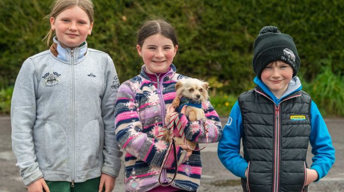 Kelsey O'Sullivan from Allihies with Mary and Peadar Williamson from Durrus and their dog Snowy at the Christy Hurley memorial cheval ride which was organised by West Cork Chevals in aid of Schull Community Hospital and Palliative Care.   (Photo: Andy Gibson)