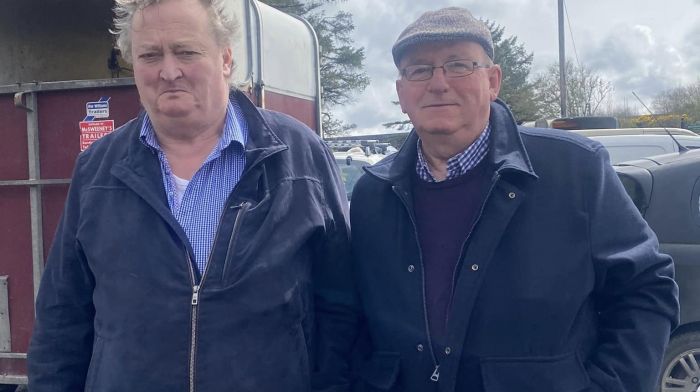 Derry Collins and Bobby Cleary at the Ballydehob cheval ride which was held in memory of Christy Hurley on Easter Sunday. All proceeds collected from the draw will go to Schull Community Hospital and Palliative Care.