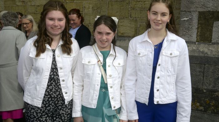 Eva Ryan, Hayley O'Shea and Anna O'Mahony celebrating their Confirmation at St Patrick’s Church in Bandon. (Photo: Denis Boyle)