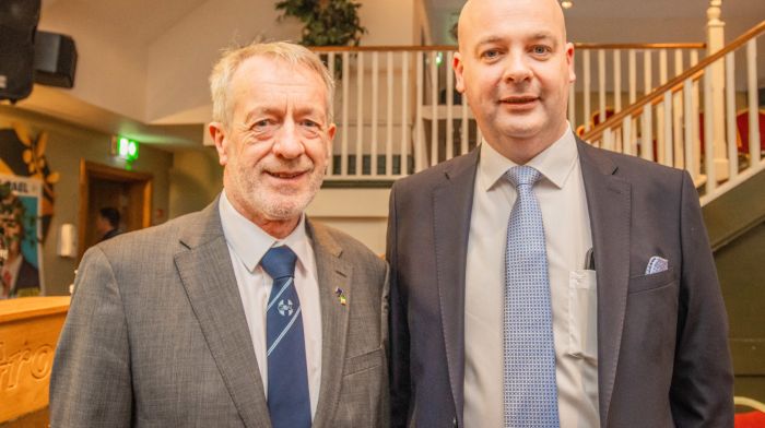 MEP Seán Kelly greeting Gerard Seaman who is a candidate in the upcoming local election in the Bandon Kinsale electoral area.   (Photo: Gearoid Holland)