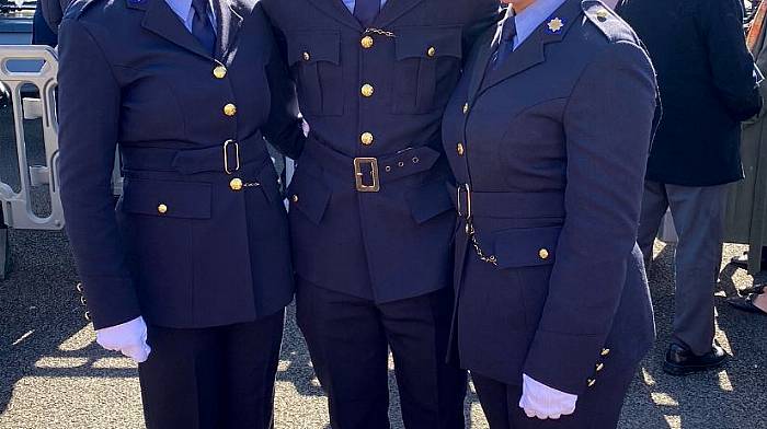 At the recent graduation from the Garda College Templemore were (from left):  Siobhan Hayes, Castlehaven, stationed in Clonmel; Damien Gore, Leap, stationed in Anglesea Street, Cork and Rachel O’Mahony, Schull, stationed in Mountjoy, Dublin.